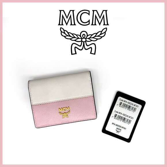 NWT MCM Bifold Wallet Pink, White & Mint Green Colorblock Saffiano Leather - Picture 1 of 8